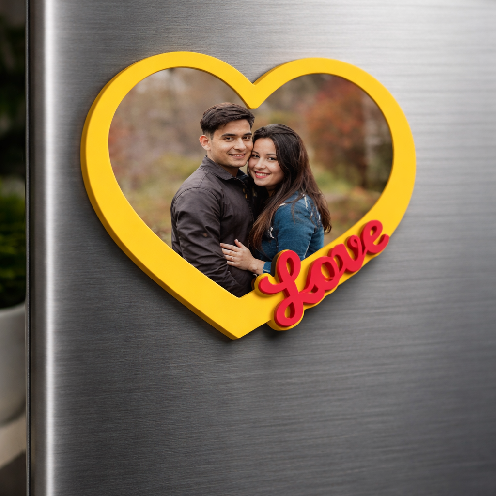 Polaroid Heart Photo Fridge Magnet ( yellow with “Love” Text)3.4X3.7 inches Pack of 1