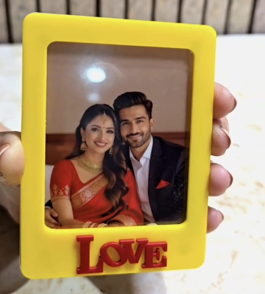 Polaroid Rectangle Photo Fridge Magnet ( yellow with “Love” Text) 4X2.9 inches - Pack of 1