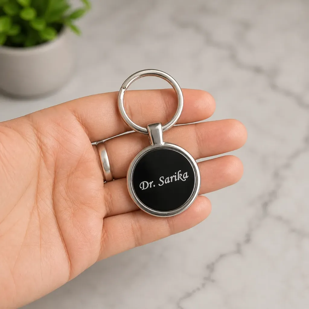 Keychain Metal ( Round ) Premium  – With Both Side Engraving - Pack of 2