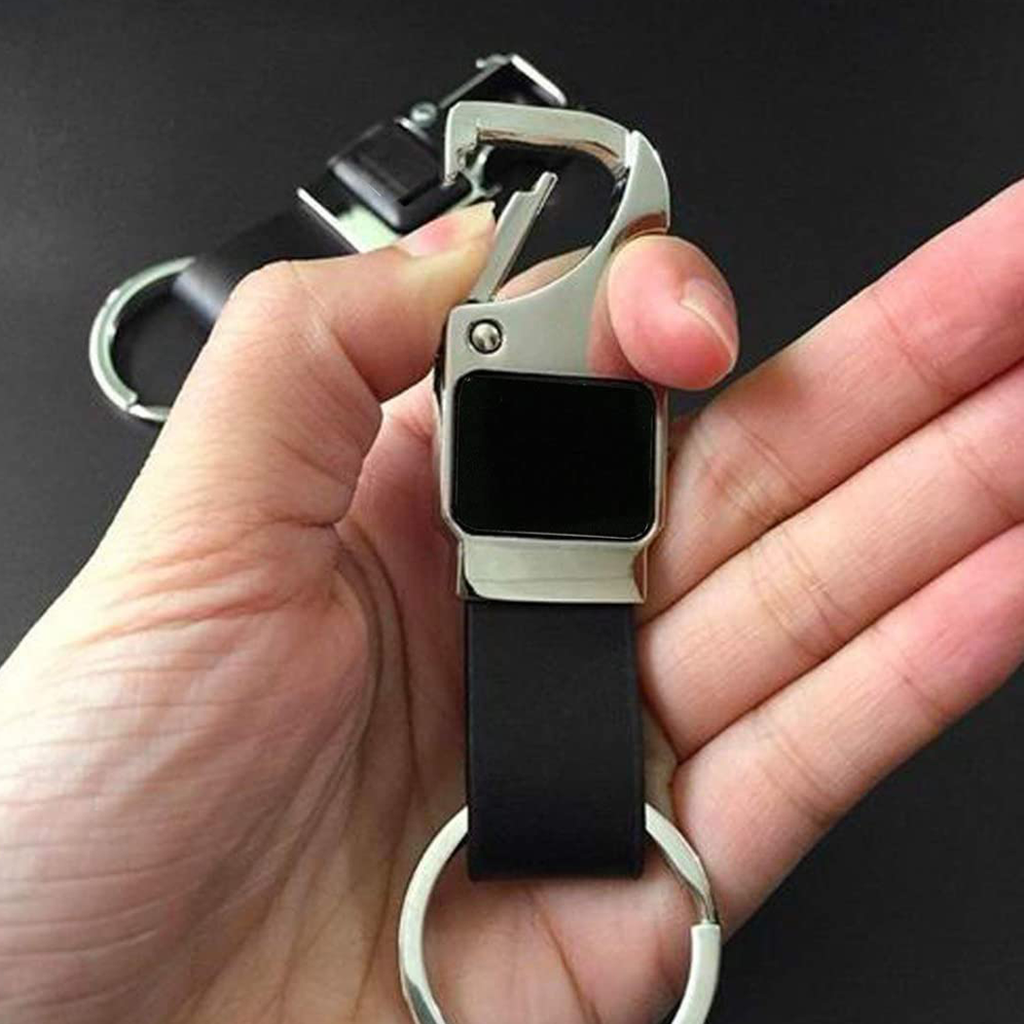 Keychain Metal ( Black Leather Metal Hoop Keychain with Opener ) – With Single Side Engraving - Pack of 2