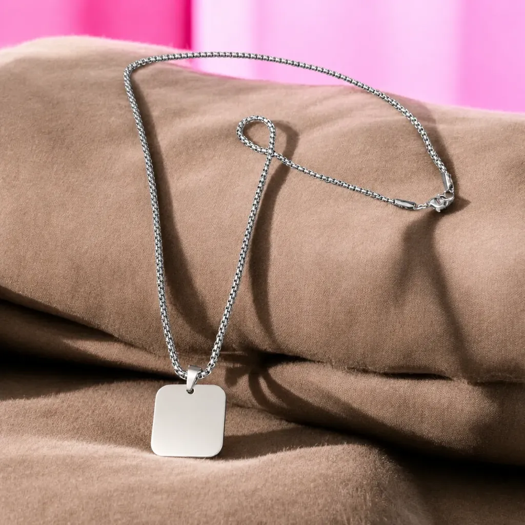 Metal Pendant Square (Silver) – With Marking
