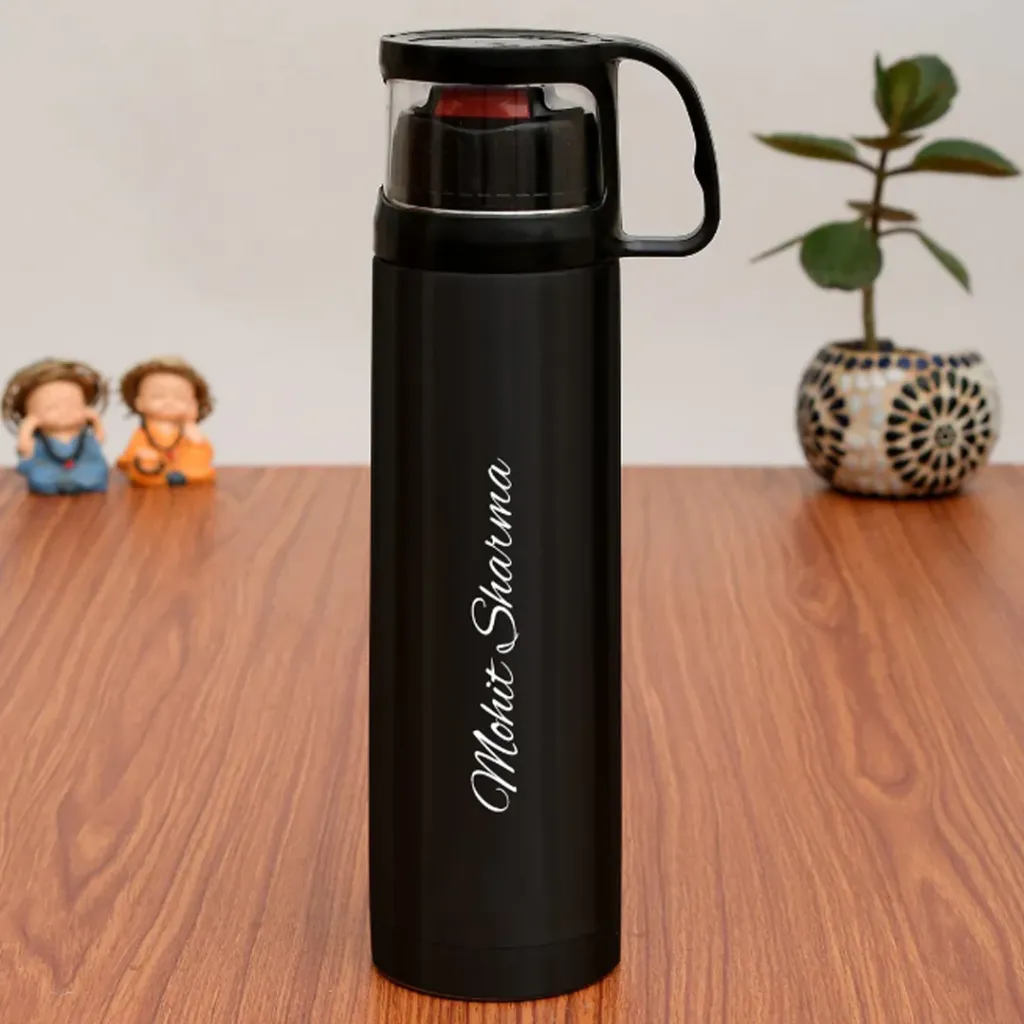Vacuum Insulated Flask With Cup Lid | Black | 500 ml | With Engraving / UV