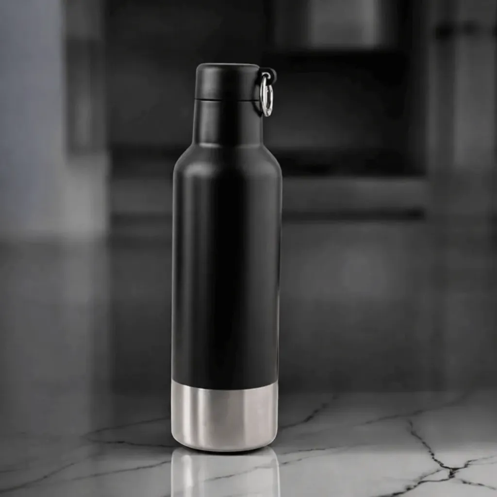 Insulated Vacuum Flask Bottle with Lock Mouth Cap | Black | With Engraving / UV