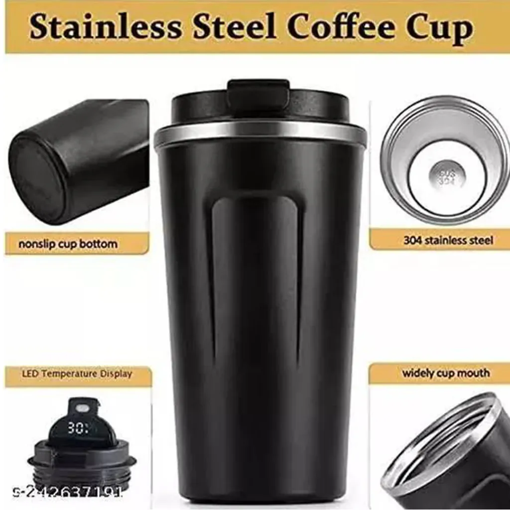 Stainless Steel Travel Mug With Temperature | Black | 500 ml | With Engraving / UV